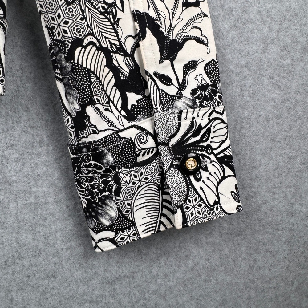 St John Sport Jacket Womens Medium Black White Floral Button Up Cotton Stretch - Picture 9 of 13